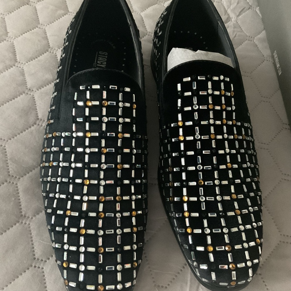 Stacey Adam Black and Gold Studded Loafers